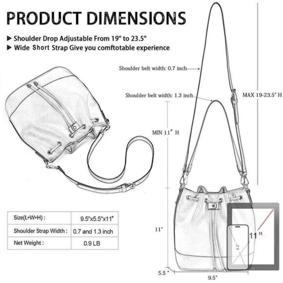 Bucket Bags and Drawstring with 2 Shoulder Straps Pink - Picture 6 of 6